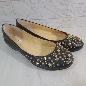 Gianni Bini black embellished studded gold flats